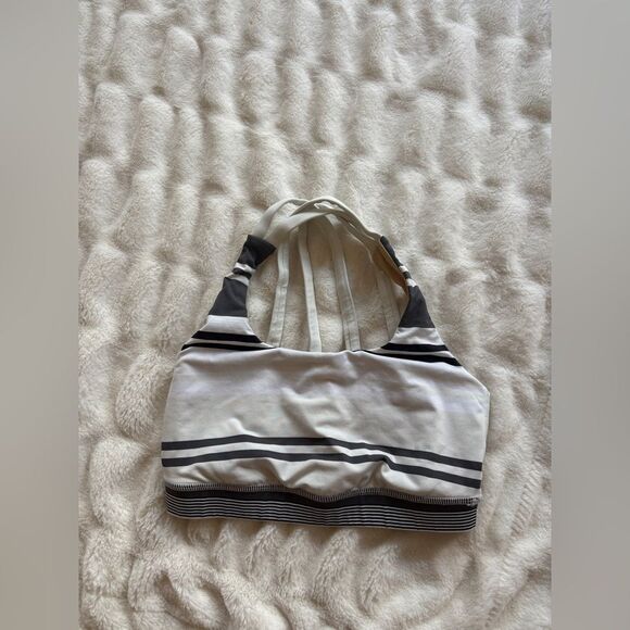 Lululemon Energy Bra White Gray Groovy Stripe Nimbus Criss Cross Straps 2 - Picture 2 of 4